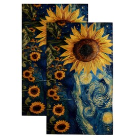 ANTJOO Starry Night Sunflower Flowers Hand Towels for Bathroom，Set of 2 Soft Absorbent Breathable Bath Hand Towel for Bathroom Kitchen Hotel Gym 28 x 14 in