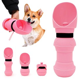 Generic Dog Foldable Water Bottle with Folding Bowl (Pink Globe)