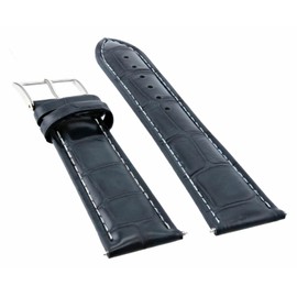 Ewatchparts 19mm Leather Watch Band Strap Compatible With Montblanc Watch Dark Blue With White Stitching