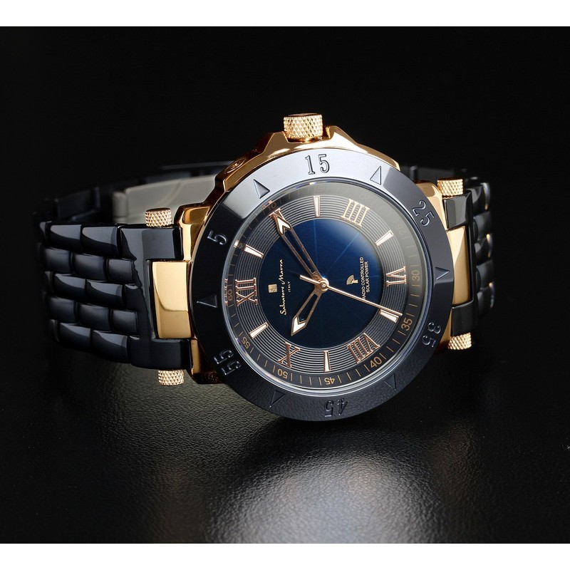 Salvatore Marra SM18112SS-PGBL Men's Wristwatch, Royal Blue, Radio-Solar, Stainless Steel,