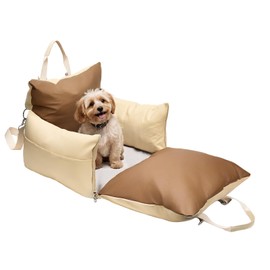 Small Dog car seat for Small Dogs seat Bed for car cat pet Puppy Bed Dog Medium Sized Booster 5-15 lbs with Harness（Milky White）