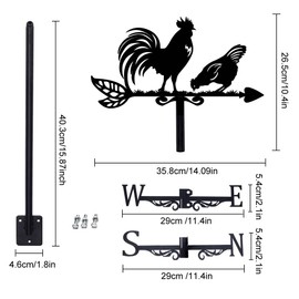 SUPERDANT Rooster Weather Vane for Roof Rooster Metal Weathervane Chicken Wind Vanes for Sheds Black Wind Direction Indicator for Farmhouse Yard Farm Shed Garden Decoration