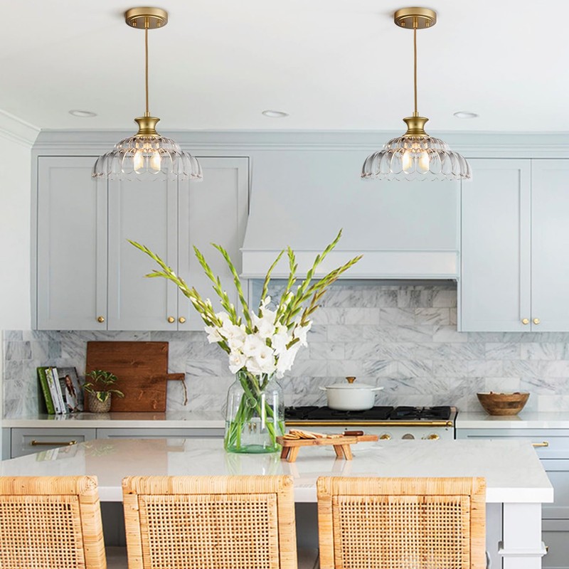 HYDELITE Vintage Glass Pendant Lights Kitchen Island Gold Pendant Light