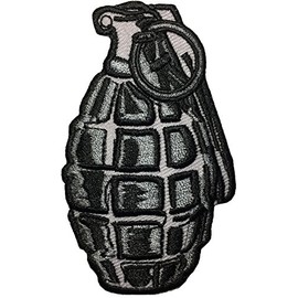 Papapatch Hand Grenade Vest Jacket Retro Punk Applique DIY Sewing Iron on Embroidered Applique Patch - Grey (IRON-HAND-GRENADE-GREY)