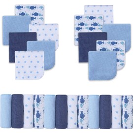 Viviland Baby Washcloths, Super Soft Baby Towels Care for Baby's Sensitive Skin, 24 Pack Kids Body Wash Face Cloth for Baby Boy, Bath Towel for Newborn and Infants, Dark Blue-Whale Pattern 9 x 9 inch