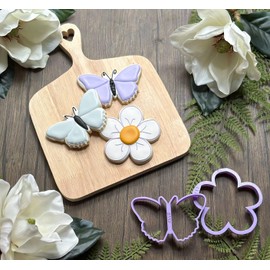 FLOWER COOKIE CUTTER WITH BUTTERFLY Spring Summer Tropical Flower Daisy Hibiscus Sunflower And Butterfly Monarch Cookie Cutters For Easter Mothers Day (2 Pack)