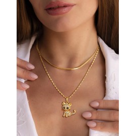 U7 Crystal Cat Necklace 18K Gold Plated Rinestone Pendant Kitten Pendant for Women