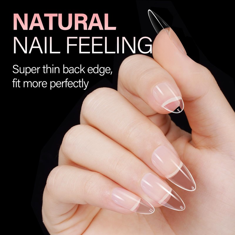 AILLSA Medium Almond Nail Tips Soft Clear Gel Nails Tips
