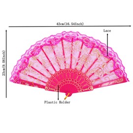 Amajiji Folding Hand Fans,Fashion Elegant Flower Rose Lace Chinese/Japanese Folding Fan (Rose Red)