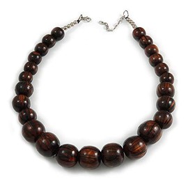 Animal Print Wood Bead Chunky Necklace (Brown/Black) - 50cm L/ 5cm Ext