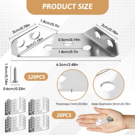 20PCS Stainless Steel Corner Connector, Brackets for Wood, Triangle Angle Brackets with Screws, Heavy Duty Corner Bracket for Wood for Table Cabinet Desk Chair Shelf and Furniture Repair Projects