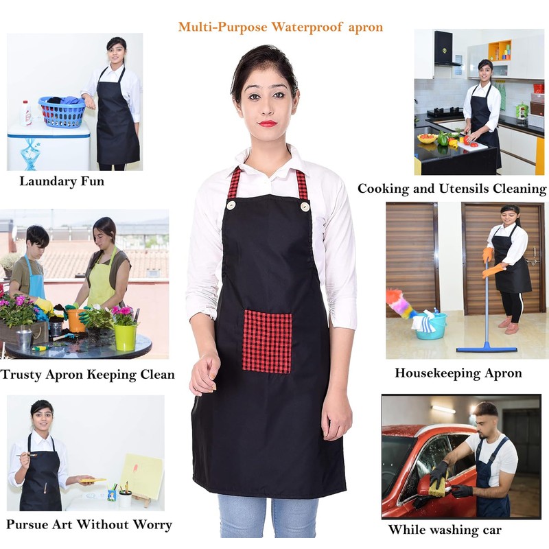 Switchon Waterproof Black Polyester Kitchen Apron Free Size with Front