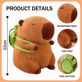 HTTDSLF Capybara Cuddly Toy, Capybara Plush Toy, Water Pig Cuddly Toy with Turtle Backpack, Super Soft Plush Toy, Plushie Stuffed Toy Gift for Children, Boys, Girls, 23 cm