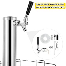 Kegerator Draft Beer Faucet Beer Line Shank Kit,Kegerator Parts Beer Tower Dispenser Tap Self-Closing Beer Tap I.D 3/16'' Beer Tubing 1/4'' Keg Coupler Barb Fitting Tap Cleaning Brush Cover Wrench Kit