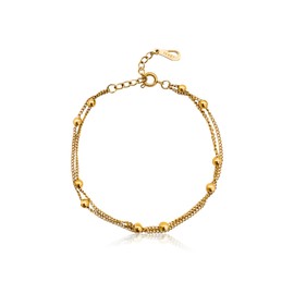 MultiValue Bracelets for Womens, 18 K Titanium Steel Gold Bracelet Chain Two-Layer Round Beads Adjustable Women Bracelet for Girls Birthday Jewellery Gifts (A)