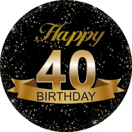 Fedyufook Black and Gold 40th Birthday Party Favor Stickers - 2 Inches - 50 Labels