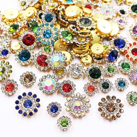 100pcs Sew on Rhinestones Crystals Glass Gems Metal Claw Mixed 8mm 10mm 12mm 14mm Sunflower Garments for Sewing Headband Jewelry Crafts Clothes Shoes Belt Accessories (00 Mixed Color)