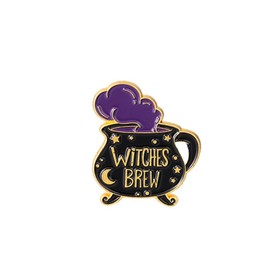 Ro Rox Witchcraft Cartoon Pin Wicca Brew Moon Enamel Cute Brooch, Black, Brew