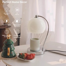 WARMCITY Modern Candle Warmer Lamp, Wide Base Candle Warming Lamp with Timer and Dimmer, Adjustable Wax Burner Light Top Down for Wax Melting, Home Art Decor (White)
