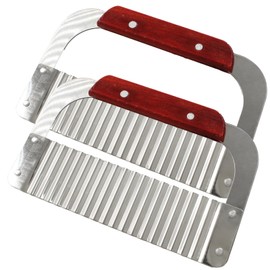 Murtenze 2Pcs Stainless Steel Crinkle Cutter, Wavy Potato Soap Cutting Tool Heavy Duty Wavy Crinkle Cutting Chopping French Fry Slicer Wavy Rotary Cutter with Wooden Handle for Carrot Vegetable