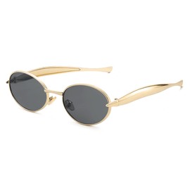 VANLINKER Retro Small Oval Sunglasses for Women Men Trendy Small Face 90s Metal Shades VL9885,Gold