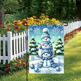 Blissyard Winter Garden Flag 12x18 Inch Stacked Snowmen Flag Blue Hats Snowflakes Christmas Ornaments Outdoor Yard Decor House Banner Porch Lawn Patio Home Decoration