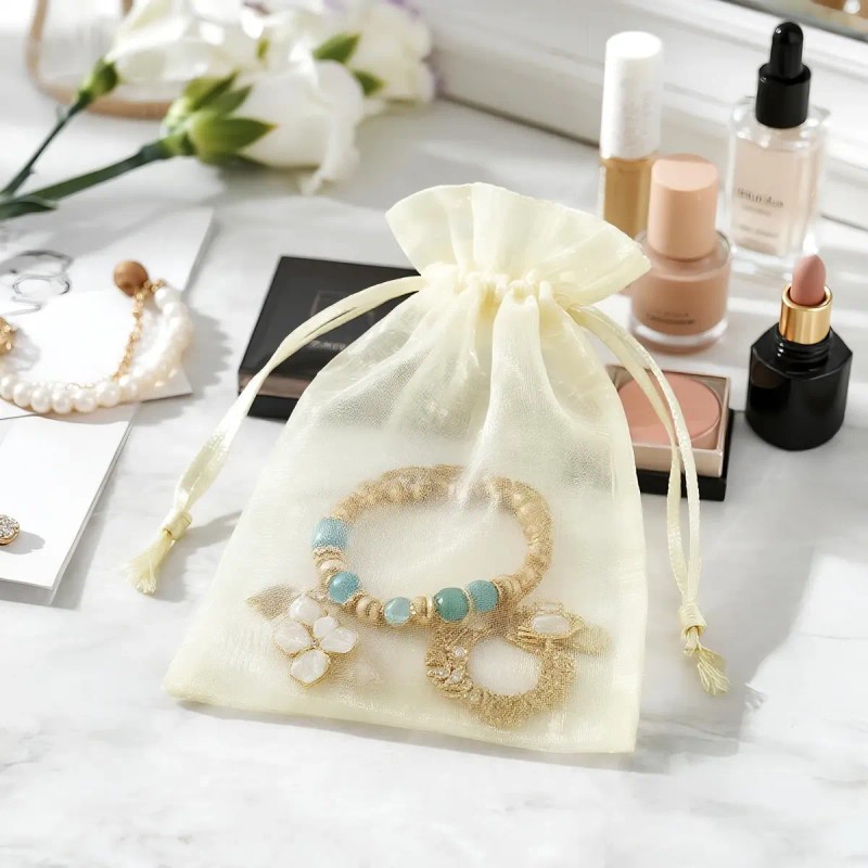 100pcs Beige Bolsas Lote De Bolsa Regalo De Organza 10*15cm