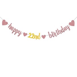WEIANDBO Happy 22nd Birthday RoseGold Shiny Glitter Banner,Pre-Strung,22nd Birthday Party Decorations Bunting,RoseGold