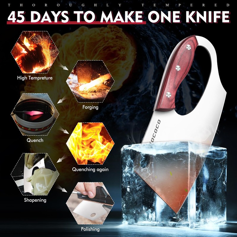 ROCOCO Meat Cleaver Knife Unique Effort Saving Professional Stainless Steel