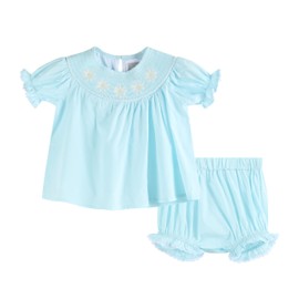 Lil cactus Light Blue Daisy Smocked Dress and Bloomer Set, 12-18 Months