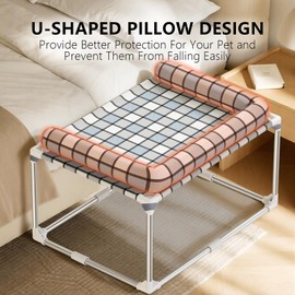 Bedside Cosleeper Dog Cat Bed - Height Elevated Dog Bed with Bloster Extension Attached to Human Bed Dog Cat Window Perch Bedside Lounge Elevated Dog Bed with Pillow (34 x 26 x 20 Inch)