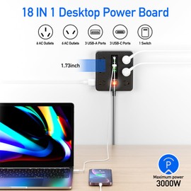 HITRENDS Power Strip, 18 in 1 Power Board with USB C, 12 Widely Outlets, 3 USB-A and 3 Type-C, 1.8M/5.9Ft Extension Cord, Wall Mount Outlet Extender, Office Supplies, Dorm Room Essentials
