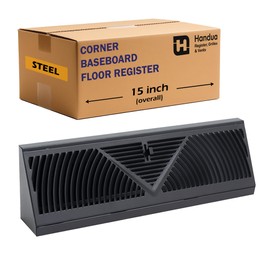 Fits 15" Baseboard Space | Corner Baseboard Register by Handua | Round Type Air Flow Design | 15" External Length Register Vent Cover Grill | Adjustable Lever for Air Flow Control | Black