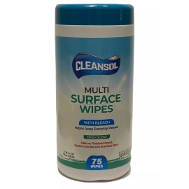 Cleansol Muti Surface wipes With Bleach Fresh Scent 75 Count 7.1 Inch X 7.1 Inch