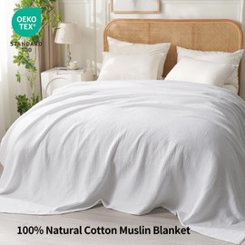 David's Home 100% Cotton Muslin Throw Blanket, 4-Layer Breathable and Lightweight Gauze Blanket for Bed Couch, Soft Muslin Blanket for Adults Hot Sleepers, Room Decor, White, 50 * 60"