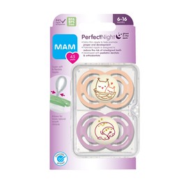 MAM Perfect Night 2 Piece Baby Pacifier, Girl, 6+ Months