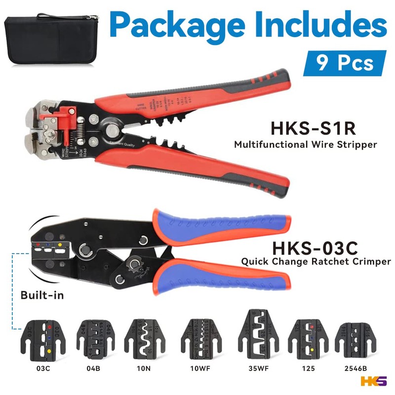 HKS Ratcheting Crimping Tool Set 9 PCS with Automatic Wire