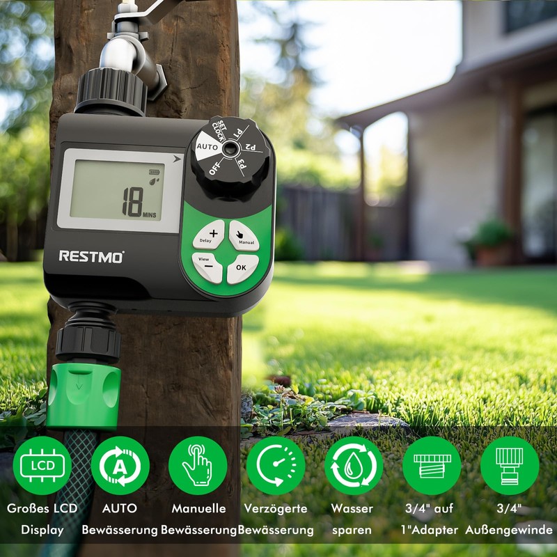 Restmo Programmable Irrigation Computer with Weekly Schedule Control, 3 Watering