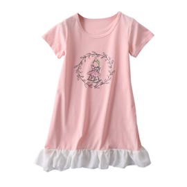 JWWN Toddler Girls Princess Nightgrown Summer Sleepwear Little Kids Short Sleeve Pajama Dresses (Pink,2T)