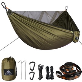 NatureFun Camping Hammock with Mosquito Net 300 kg Load Capacity (290 x 140 cm) Breathable, Quick-Drying Parachute Nylon Complete Accessories Easy Assembly Travel Hammocks Outdoor