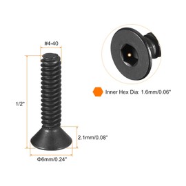 TOP-VIGOR 20Pcs #4-40x1/2 Hex Socket Countersunk Head Cap Screws, Allen Socket Drive 10.9 Grade Carbon Steel Flat Head Socket Cap Screws Bolts for Bicycle Motorcycle, Machinery, Household Repairment