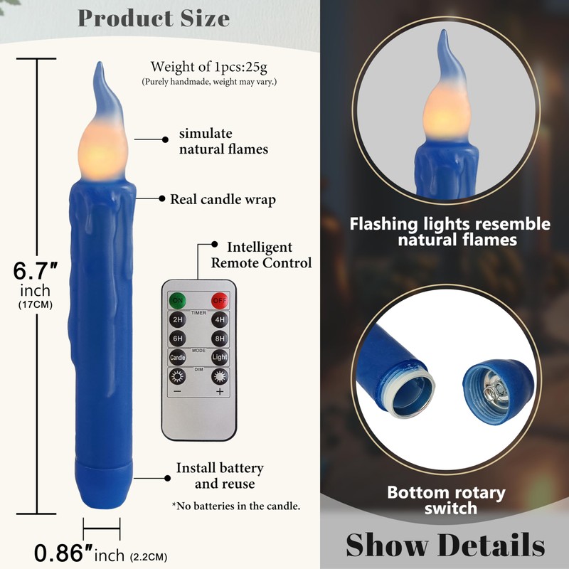 NjaoHoo Real Wax LED Flameless Short Taper Candles with Remote,