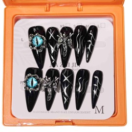 Handmade Press On Nails Medium Long Tips，10pcs 3d Handmade Press On Nails With Cat Eye Designs Suitable For Weddings, Parties, Festivals For Girls And Women