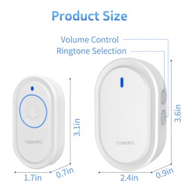 Wireless Doorbell,Mini Doorbell 500ft Range 0-110dB Mute Mode 40 Doorbell Chimes,5 Levels Volume Adjust & Doorbell with LED Light,Easily Install at Office,Hotel,Home,Villa,Apartment,White