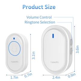 Wireless Doorbell,Mini Doorbell 500ft Range 0-110dB Mute Mode 40 Doorbell Chimes,5 Levels Volume Adjust & Doorbell with LED Light,Easily Install at Office,Hotel,Home,Villa,Apartment,White