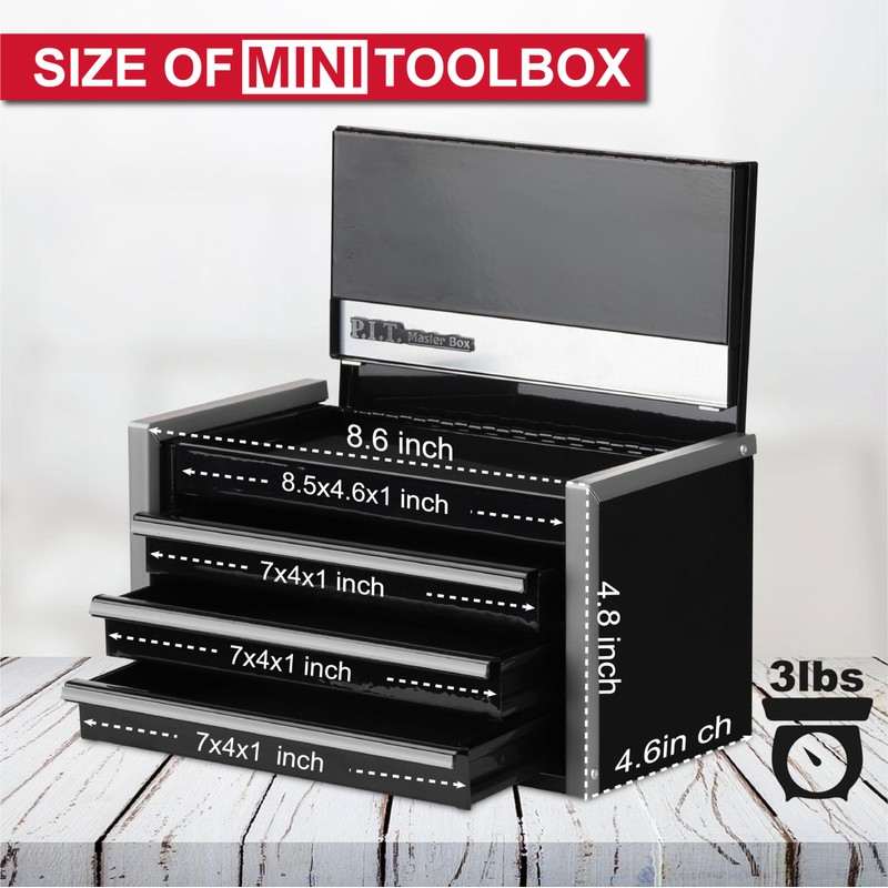 P.I.T. Mini Tool Box 8.6"W X 4.6"D, Portable 3 Drawer