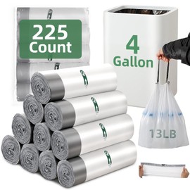 4 Gallon Small Trash Bags 225 Counts Extra Strong Drawstring Bathroom Trash Bags Small Garbage Bags Clear Trash Bag for Bathroom Bedroom Office Kitchen Trash Can