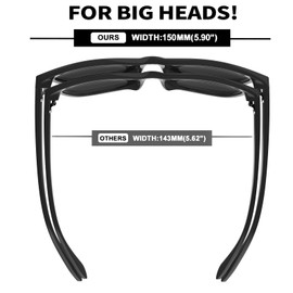 WISTON XXL Size Large Polarized Sunglasses for Men Lightweight Wide Sun Glasses for Big Heads Men UV400 Protection 8140 Blue