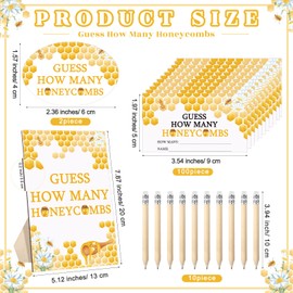 Glenmal 114 Pcs Bee Baby Shower Games Guess How Many Honeycombs Wooden Guessing Game Sign 100 Guessing Cards 10 Pencils 2 Stickers 1 Bottle for Guests Baby Shower Gender Reveal Party, No Honeycombs