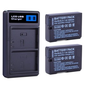 2-Pack EN-EL14 EN-EL14a Batteries with USB-C Dual Charger for Nikon D3100 D3200 D3300 D3400 D3500 D5100 D5200 D5300 D5500 D5600 DF Coolpix P7000 P7100 P7700 P7800 Cameras